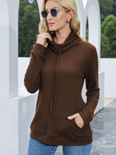 Drawstring Mock Neck Raglan Sleeve T-Shirt Dark Brown OutfitFlow